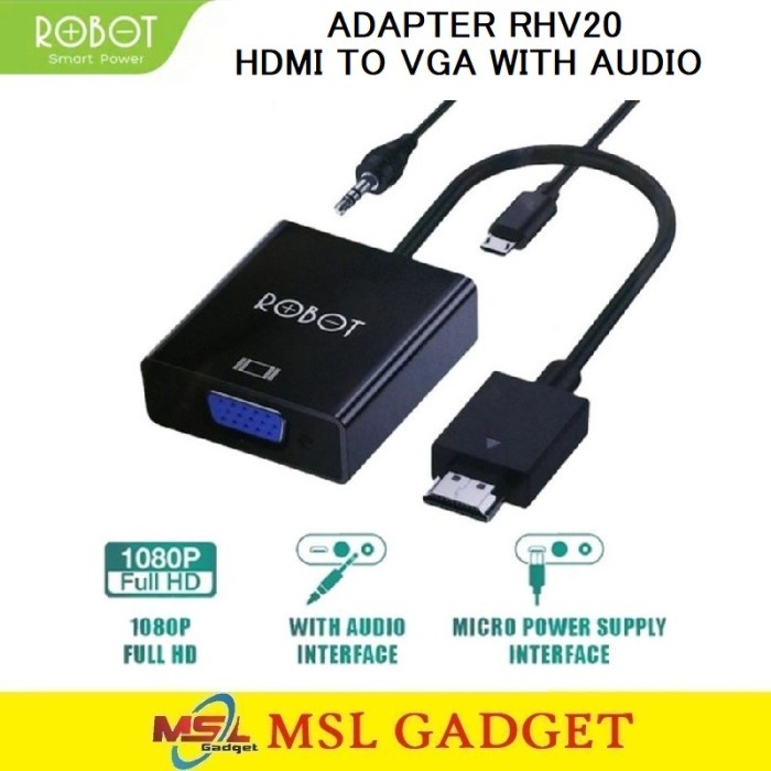 Jual Robot RHV20 Adapter Konverter HDMI To VGA 1080P With Audio Power