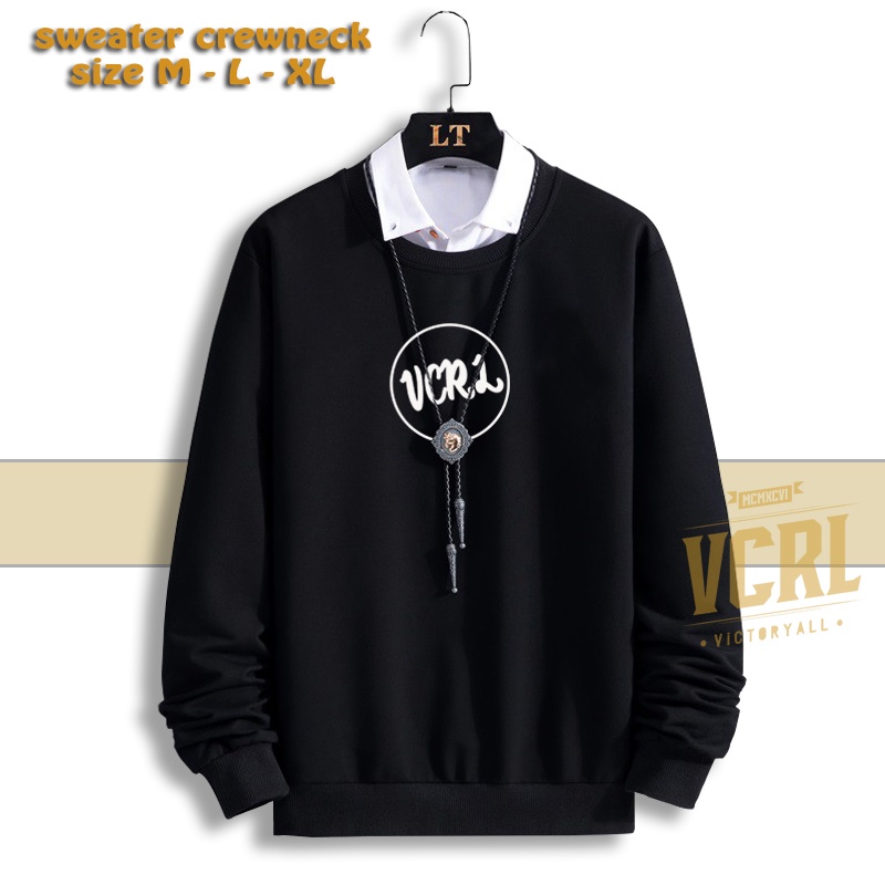 Jual VCRL Crewneck Sweater Pria Hitam Oblong Hitam Basic Bahan