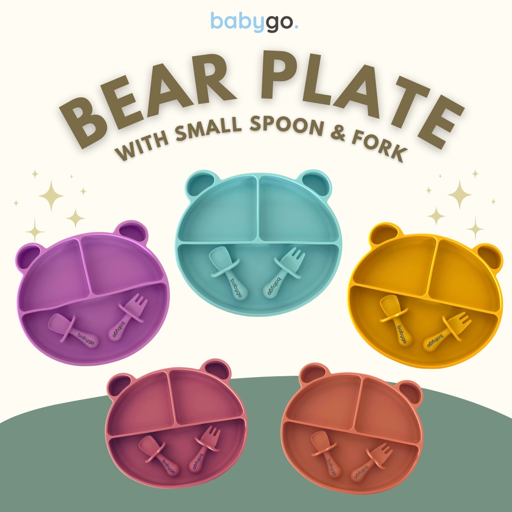 Jual BabyGO Suction Silicone Bear Plate SET Piring Silikon Bayi