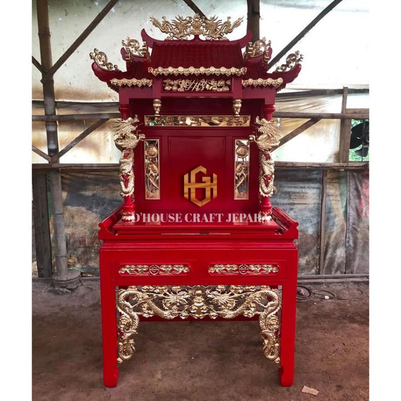 Jual Meja Altar Sembahyang Ukir Full Naga Kayu Jati Finishing Airbush