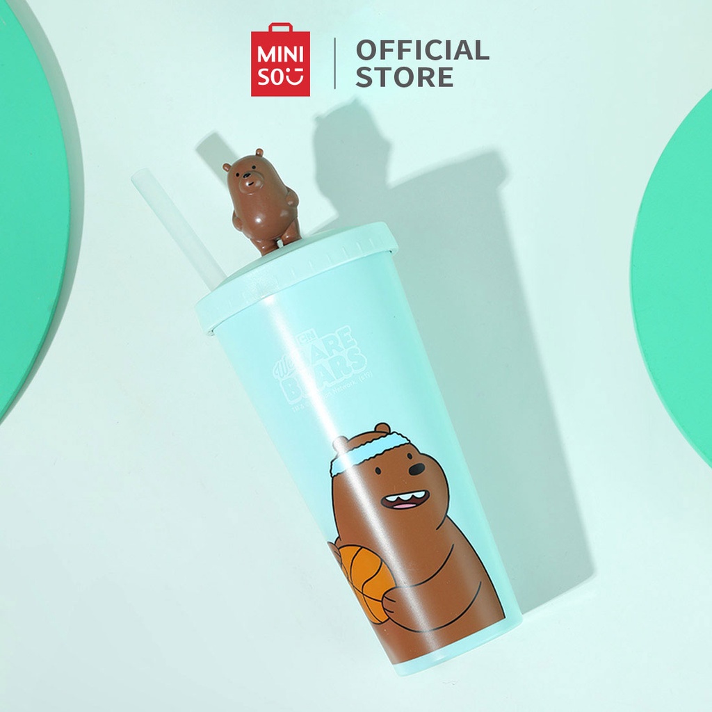 Jual Flashsale Miniso Botol Minum Sedotan Plastik We Bare Bear