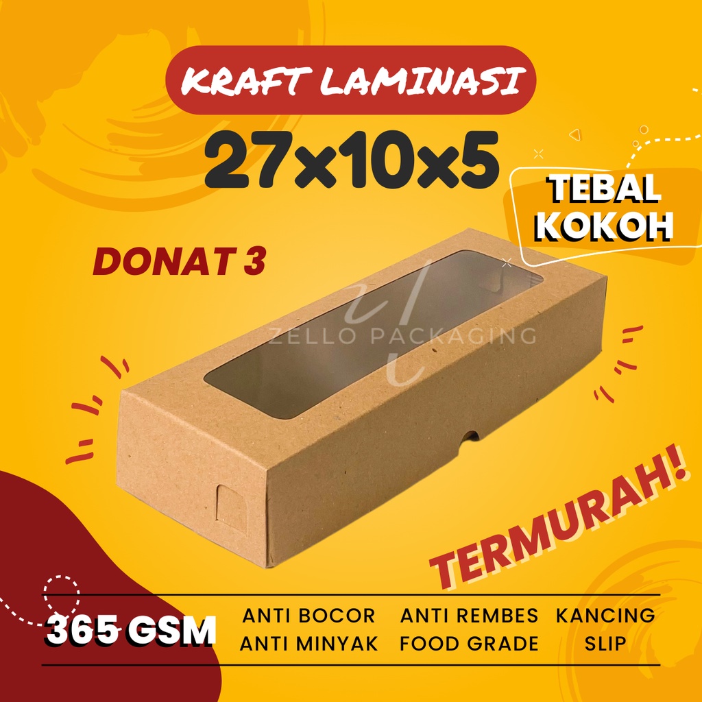 Jual Dus Kemasan Donut Isi 3 Kraft Coklat Jendela Kotak Brownies