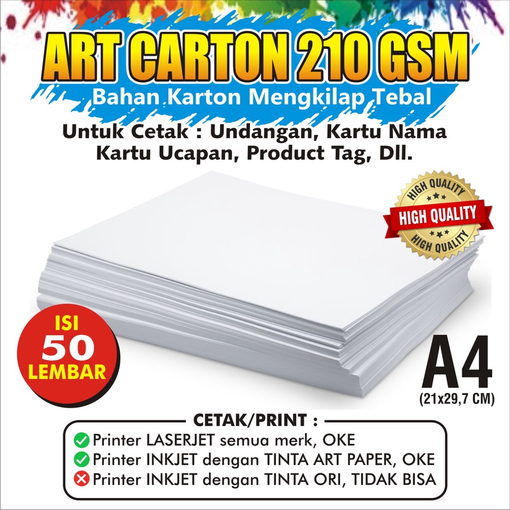 Jual Art Karton 210 Gsm A4 Isi 50 Lbr Kertas Carton Paper Glossy 210