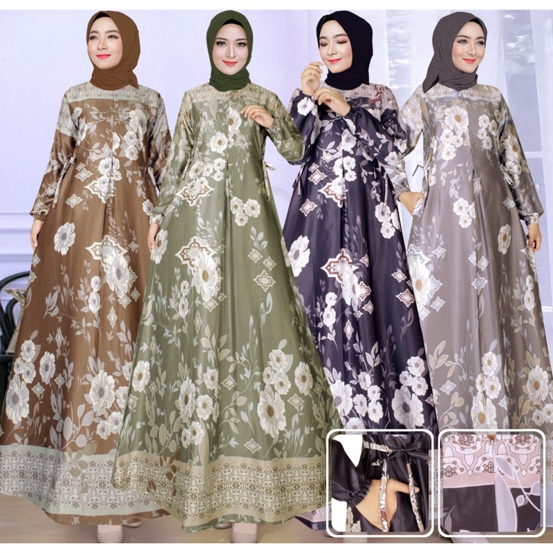 Jual Gamis Maxmara Silk Cantik Motif Mawar Terbaru Ready Jumbo Shopee