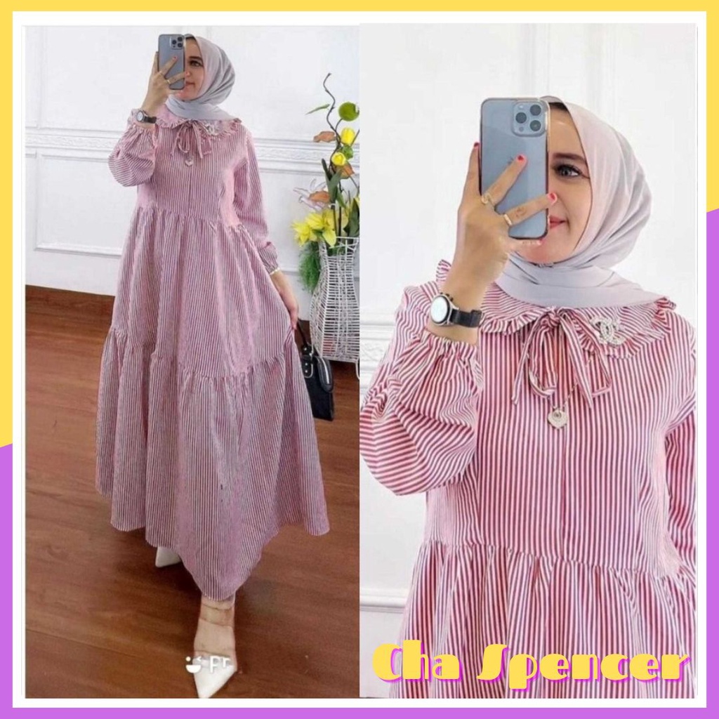 Jual Baju Gamis Maxi Dress Susun Salur Tyara Pesta Lebaran Idul Fitri