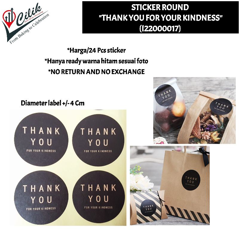 Jual Stiker Label Thank You Bulat Hitam Kado Kemasan Makanan Hamper Kue