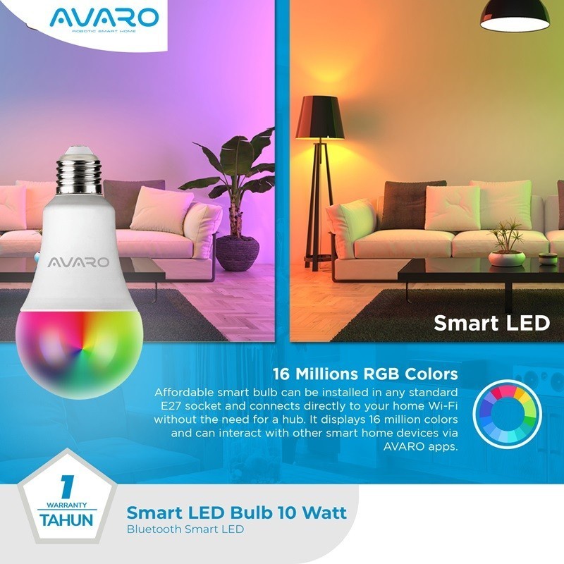 Jual EXCLUSIVE AVARO Lampu Smart LED 10W Bluetooth Smart Bulb RGB WW