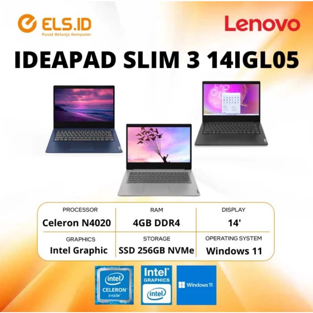 Jual Lenovo IdeaPad Slim 3 14IGL05 A3iD Platinum Grey Celeron N4020