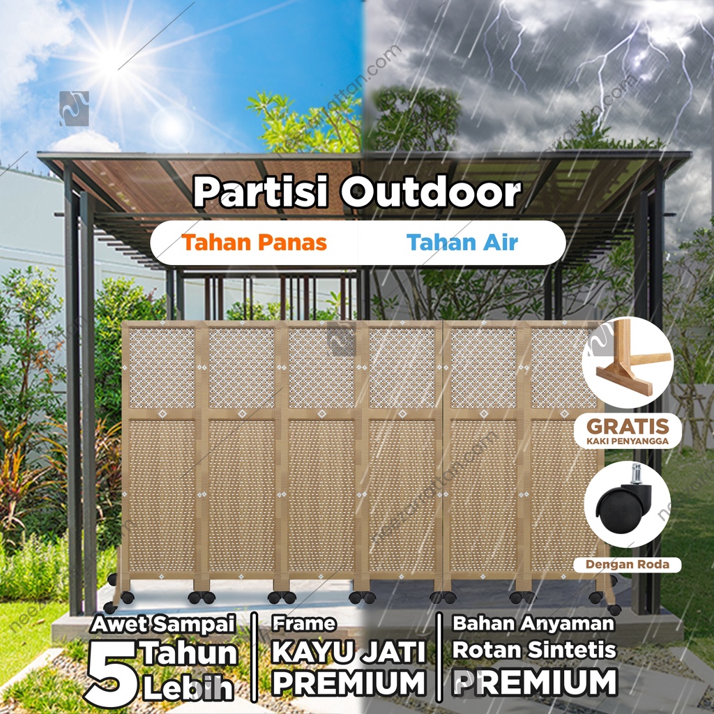 Jual Partisi Outdoor Pintu Sketsel Kayu Jati Rotan Pembatas