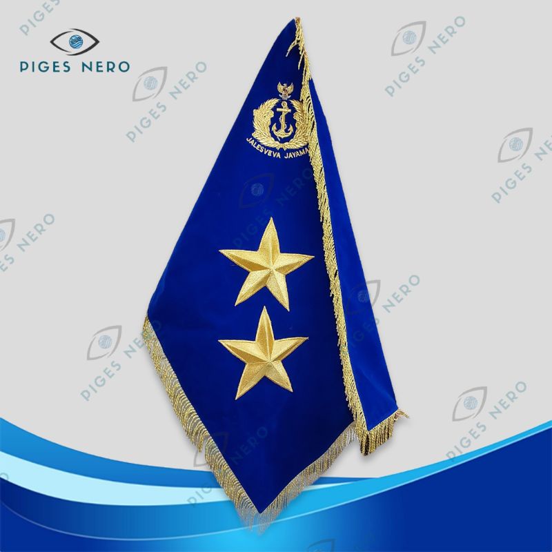 Jual Bendera Pataka Rapati Bintang 2 Diagonal Logo TNI AL Bordir Biru