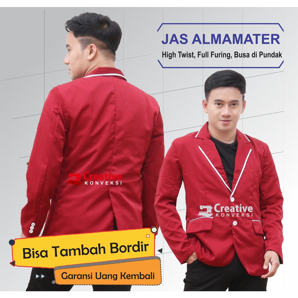 Jual BISA COD Jas Almamater SEKOLAH Merah Maroon Lis Putih Bisa