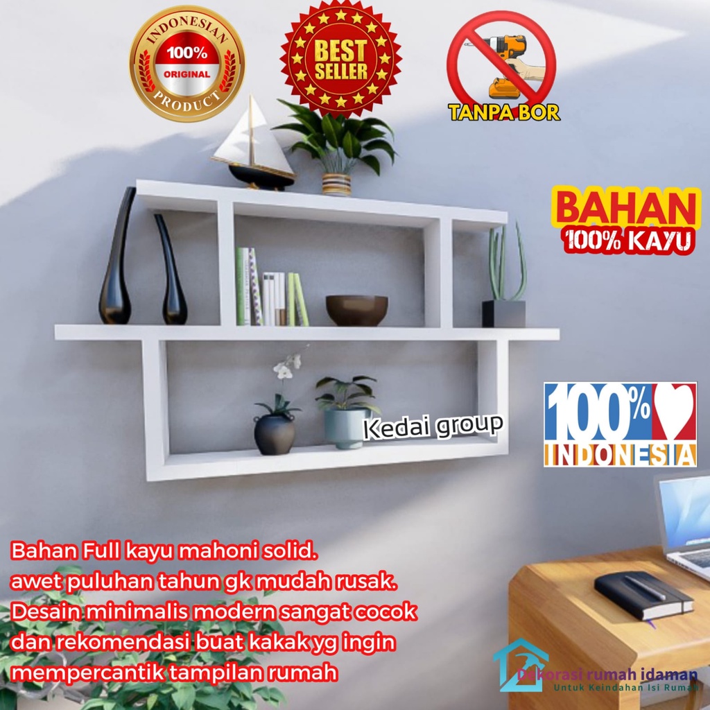 Jual Rak Dinding Kayu Minimalis Ambalan Tempel Gantung Buku Kamar Susun