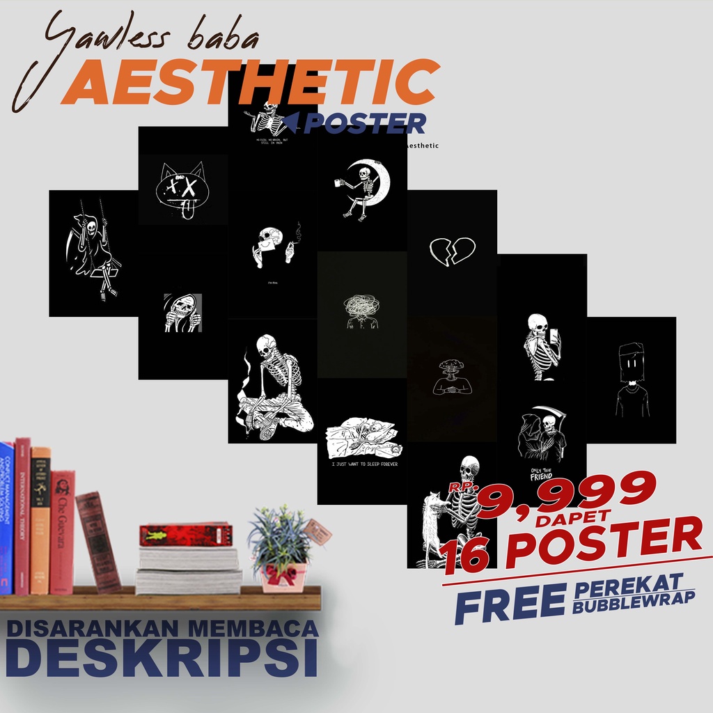 Jual ISI 16 PCS Poster Dinding Kamar Black Aesthetic Ukuran A6