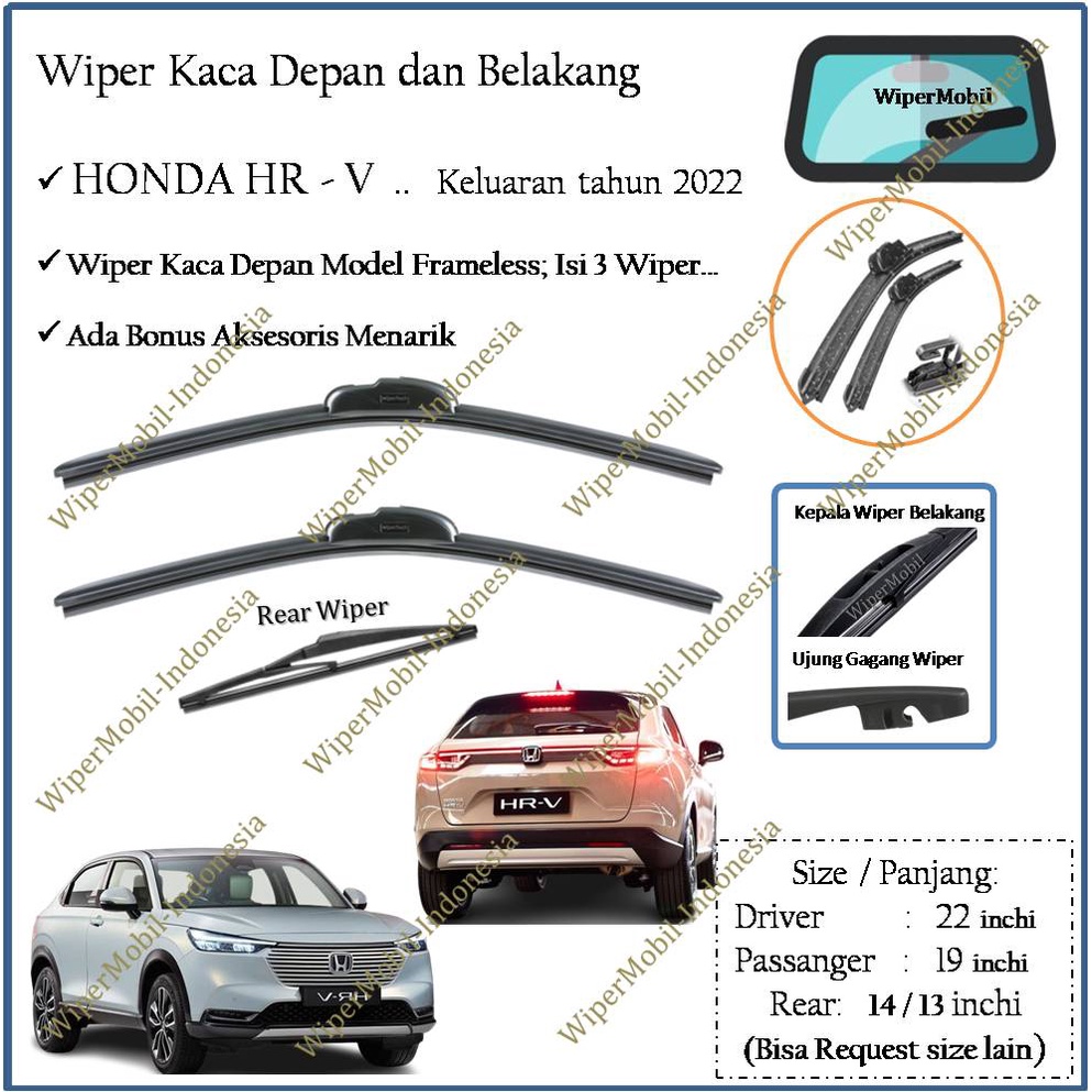 Jual Wiper Frameless Biasa Kaca Depan Belakang Honda HRV HR V HR V 2022