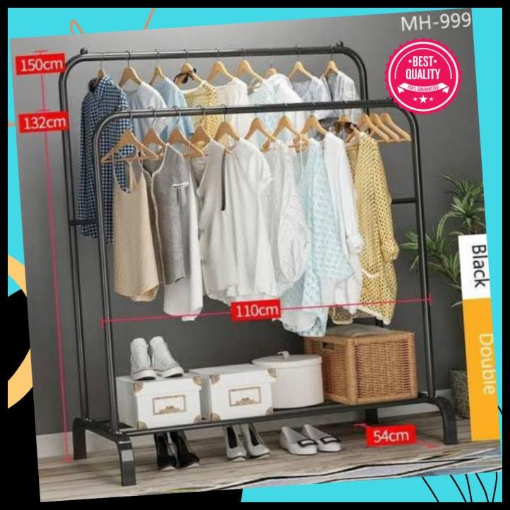 Jual Gantungan Baju Rak Lemari Hanger Tempat Pakaian Double Stand