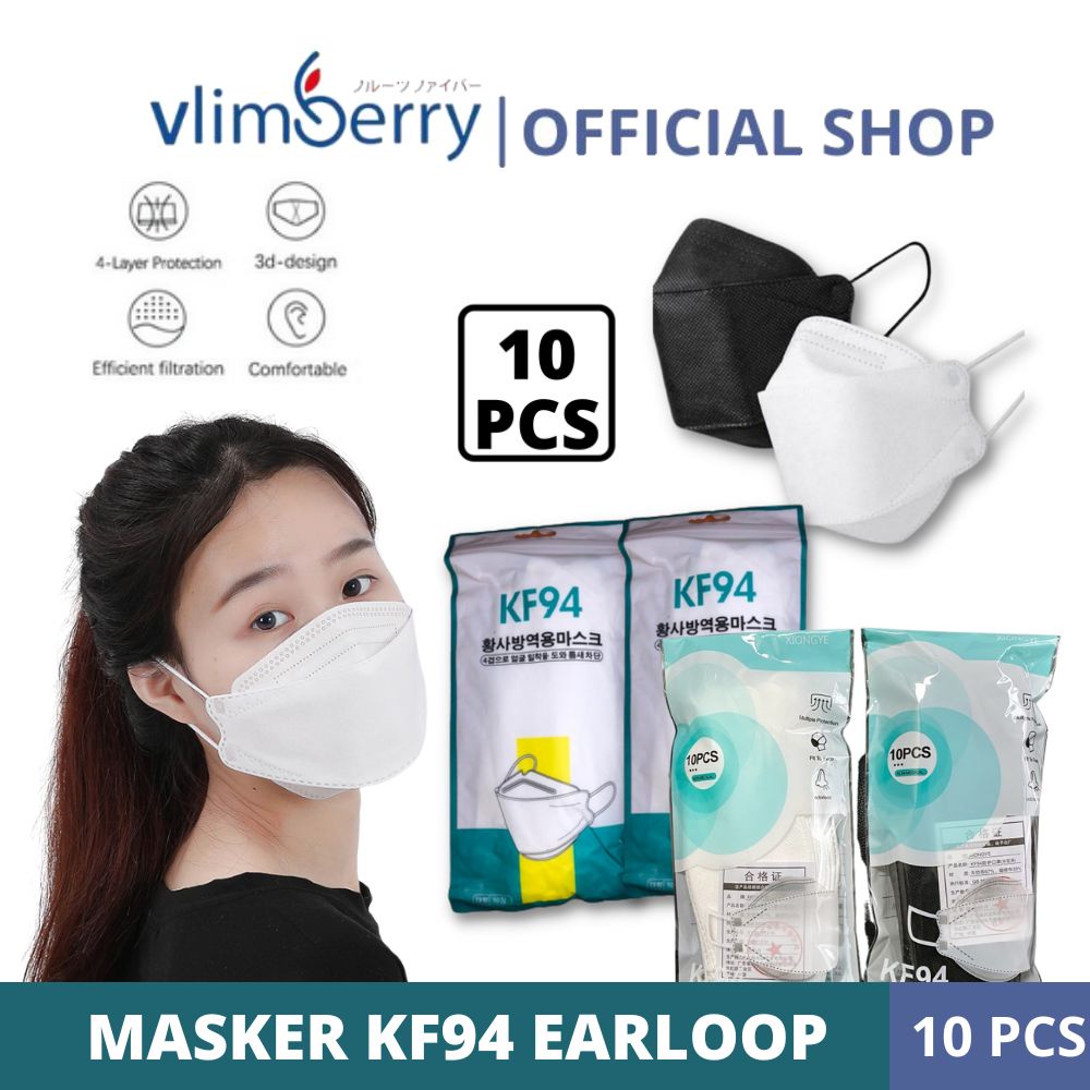 Jual Masker KF94 4 Ply Earloop Premium Import 4ply 3D Isi 10Pcs