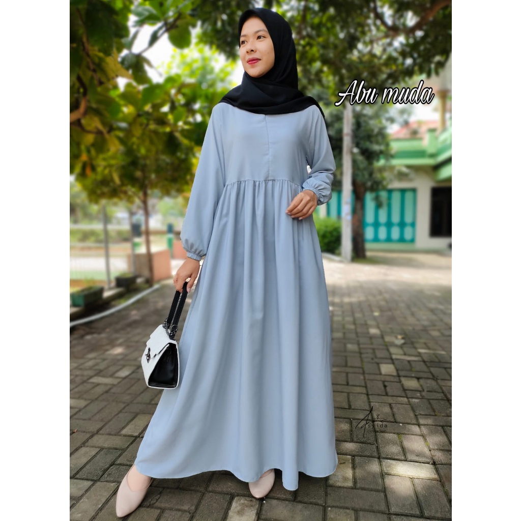 Jual Dress Babydoll Gamis Syari Polos Mikha Wolfis Premium Gamis