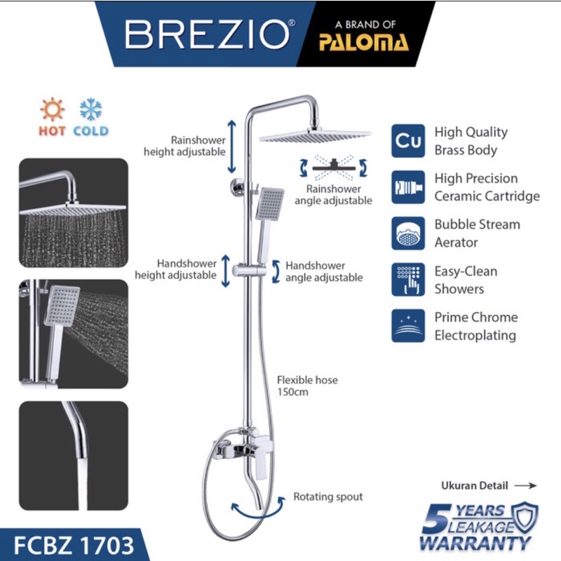 Jual Brezio FCBZ 1703 Keran Air Shower Tiang Set Mixer Panas Dingin