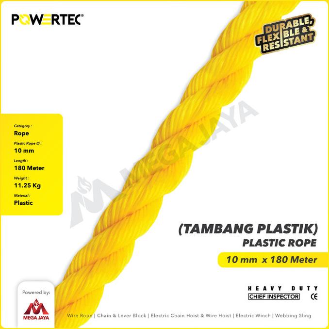 Jual Tali Tambang Plastik 10 Mm X 180 M Plastic Rope Powertec Kuning