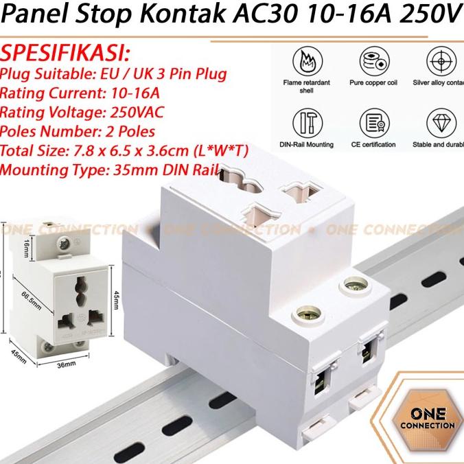 Jual Panel Stop Kontak Din Rail Dinrail AC 220V Upto 250V 16A