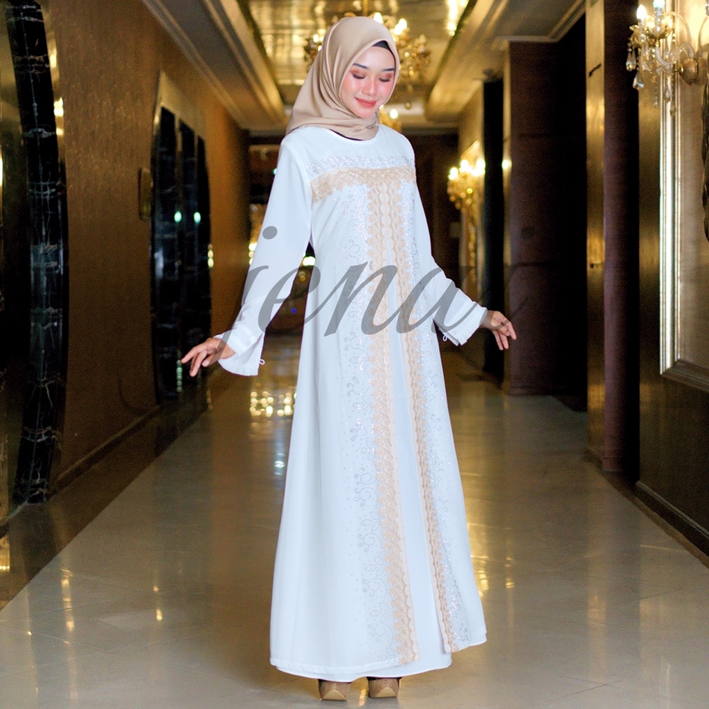 Jual Jenai Gamis Putih Wanita Terbaru Abaya Turkey Kekinian Mewah Dan