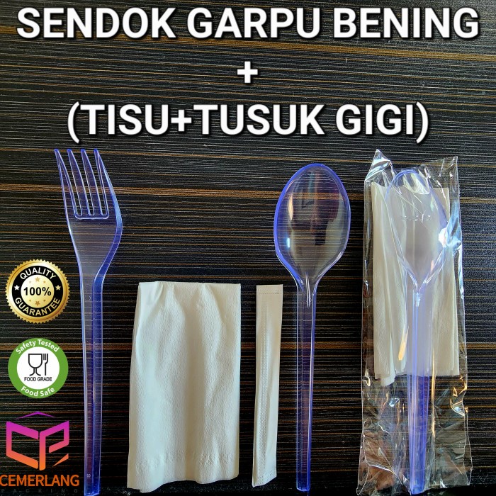 Jual Sendok Garpu Bening Tissue Tisu Tusuk Gigi Set Premium Steril