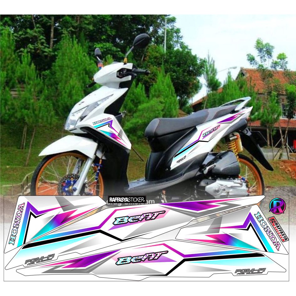 Jual STRIPING VARIASI BEAT FI 3D DASAR PUTIH MOTIF TERBARU STIKER