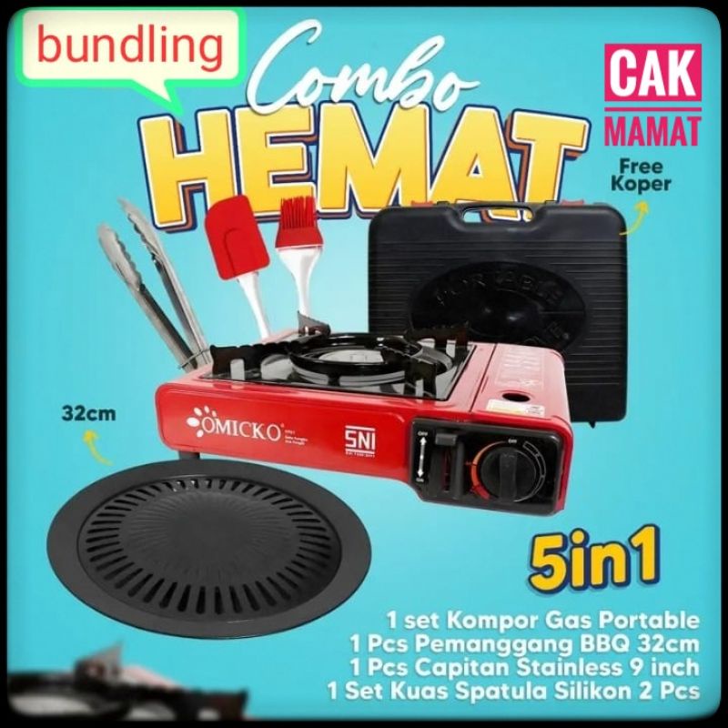 Jual PAKET LENGKAP KOMPOR BARBEQUE MINI PORTABLE OMICKO 1TUNGKU 2 IN 1