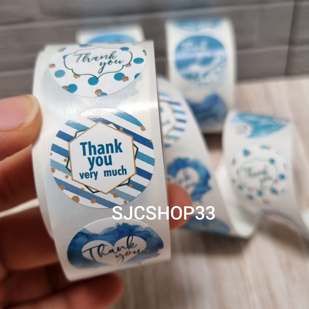 Jual 1 Roll Isi 500 Pcs Sticker Label Thank You Blue Tosca Set 2 5cm