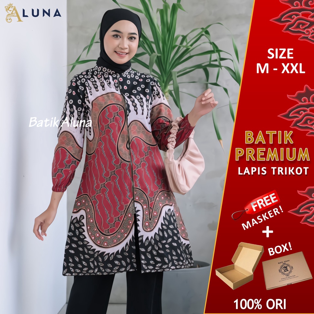 Jual Baju Batik Wanita Tunik Lengan Panjang Katun Lapis Trikot Premium