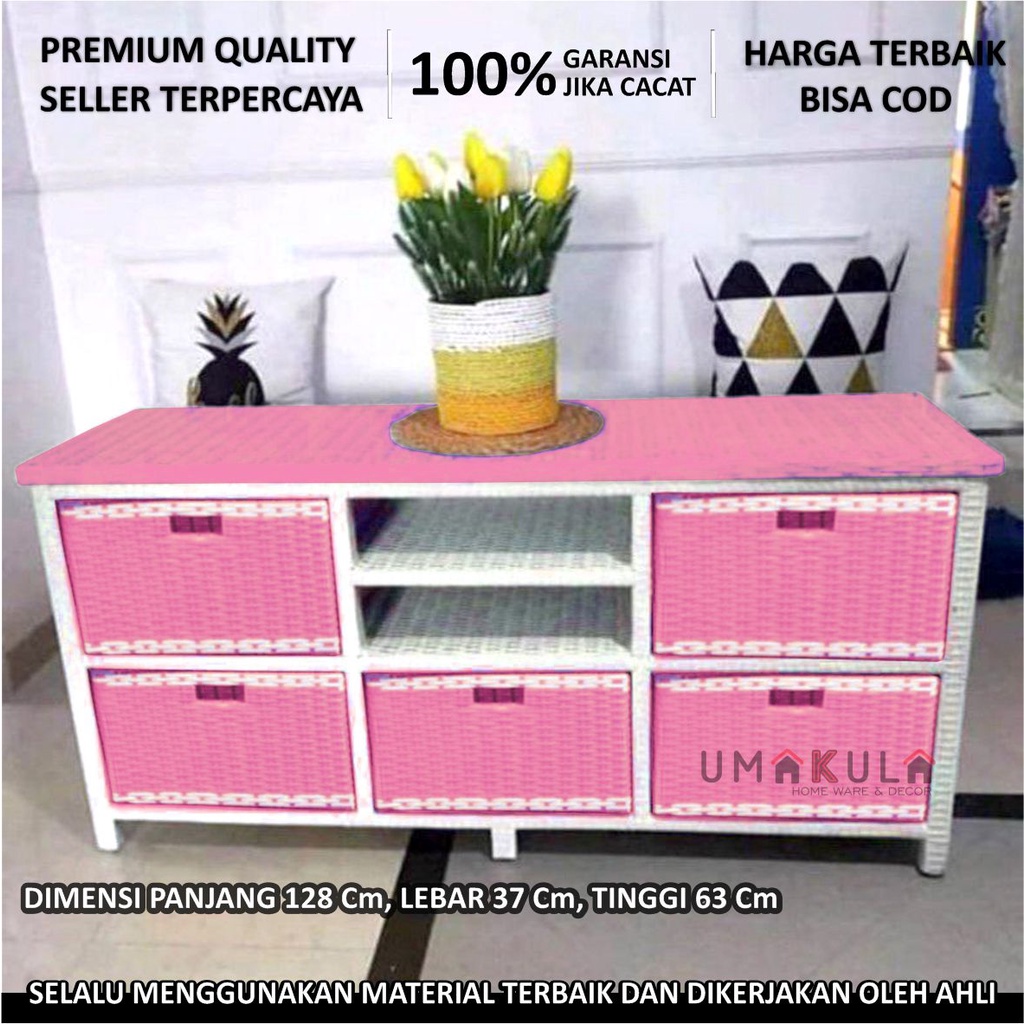 Jual Meja Tempat Tv Dan Dvd Rotan Sintetis Laci Motif Rantai Lemari