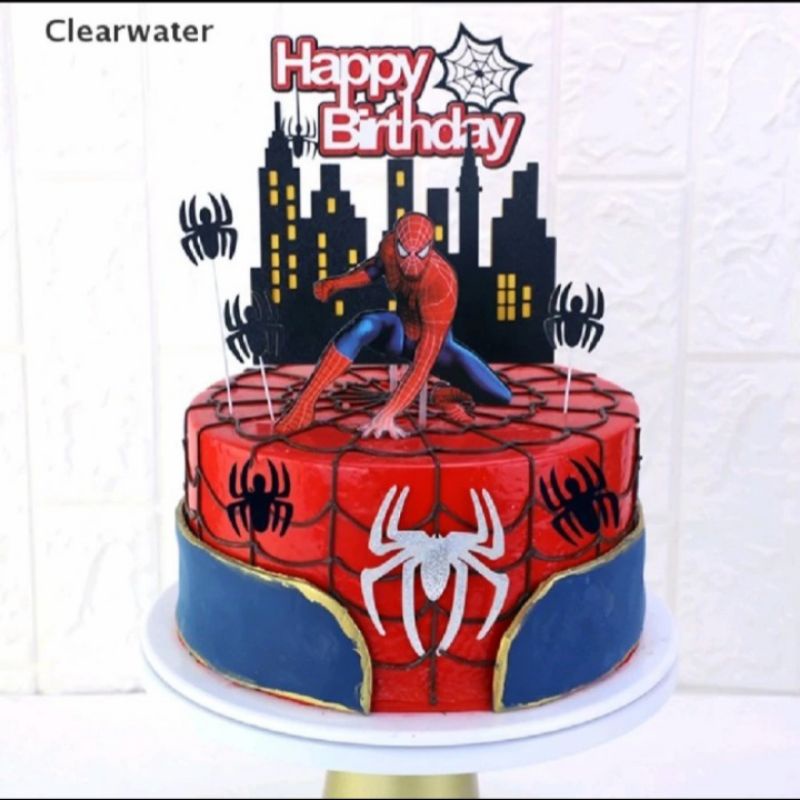 Jual Topper Spiderman Hiasan Kue Kertas Glitter Spiderman Hiasan Kue