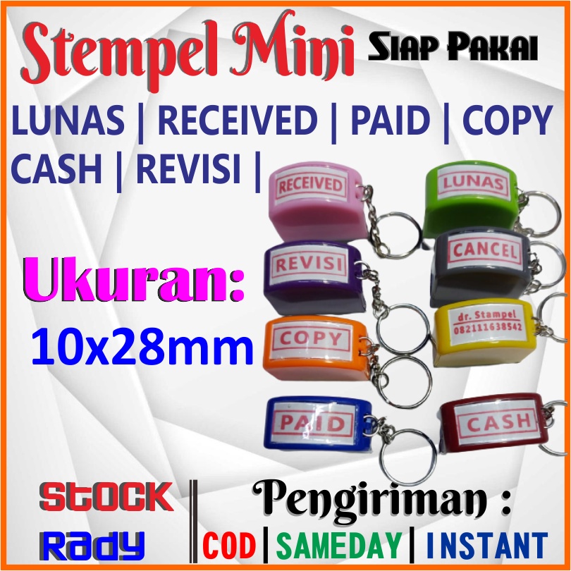 Jual Stempel Warna Flash Mini Lunas Paid Received Cash Copy Cancel