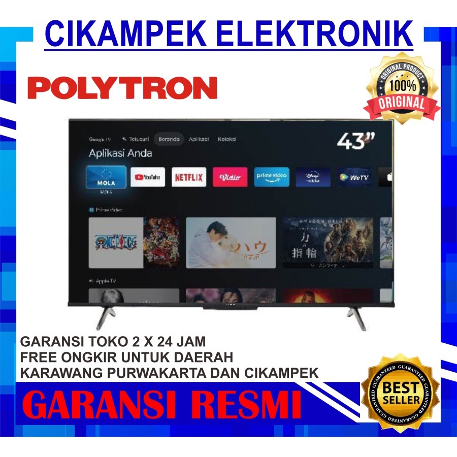 Jual TV LED POLYTRON PLD 43UG5959 SMART GOOGLE TV 43 INCH 4K UHD