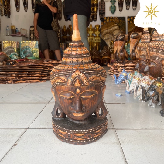 Jual Kerajinan Bali Patung Kepala Buddha Baha Kayu Ukuran Cm Shopee