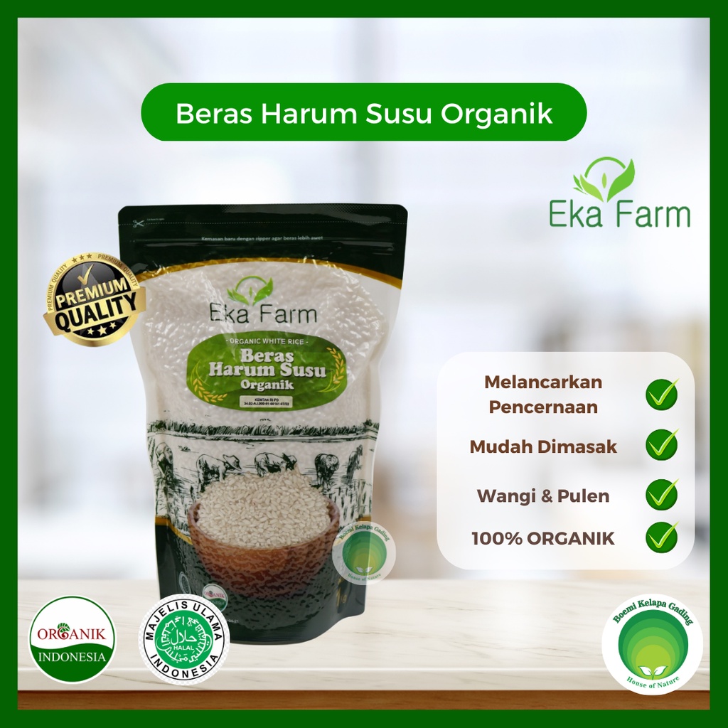 Jual Beras Harum Susu Organik EKA FARM Kemasan Vakum 1 Kg Shopee