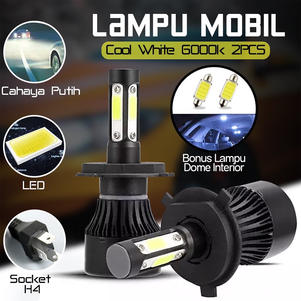 Jual Lampu Mobil LED Headlight Socket H4 Cahaya Terang Putih 12 24 Volt