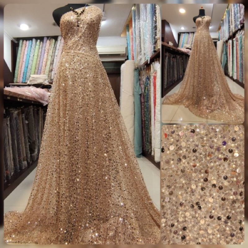 Jual Kain Bahan Brokat Tille Sequin Tulle Payet Premium Original