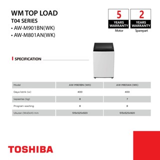 Jual TOSHIBA Mesin Cuci Top Loading 8kg Model AW M901BN WK Bukaan