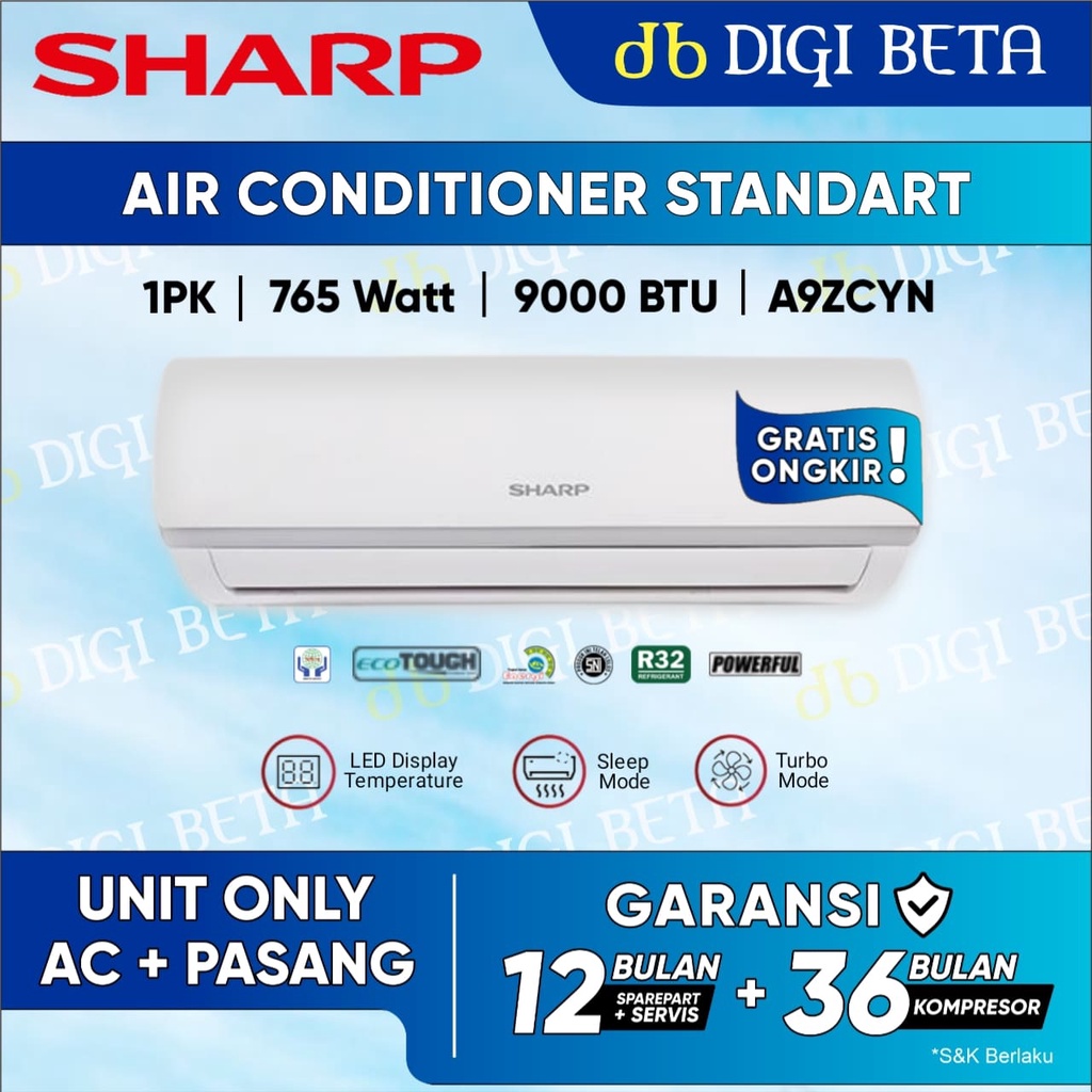 Jual AC Sharp 1 PK Standart AH A9ZCYN Air Conditioner Split 765 Watt