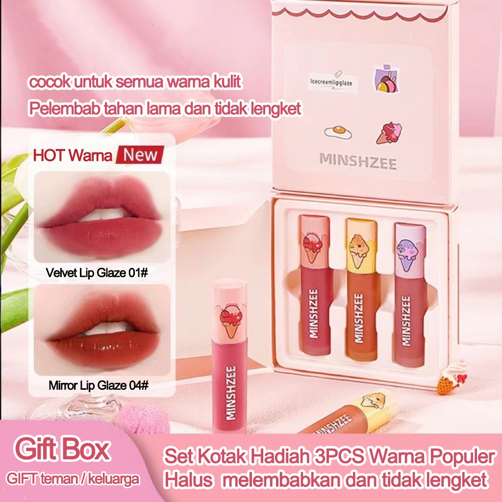 Jual MINSHZEE Velvet Mirror Lip Tint 3pcs Set Velvet Matte Tahan Lama