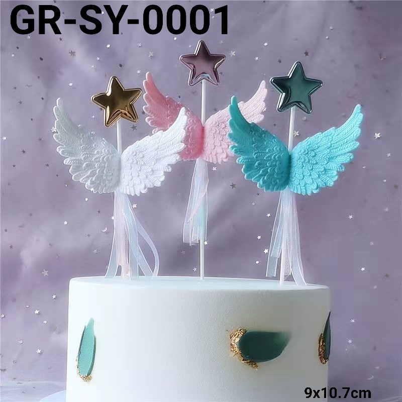 Jual GR SY 0001 Cake Topper Hiasan Kue Sayap Angel Biru Pink Hitam