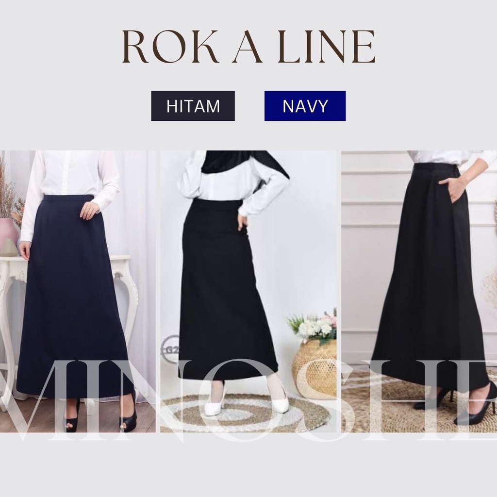 Jual Rok Kerja Wanita Panjang A LINE Premium Hitam Biru Dongker Navy