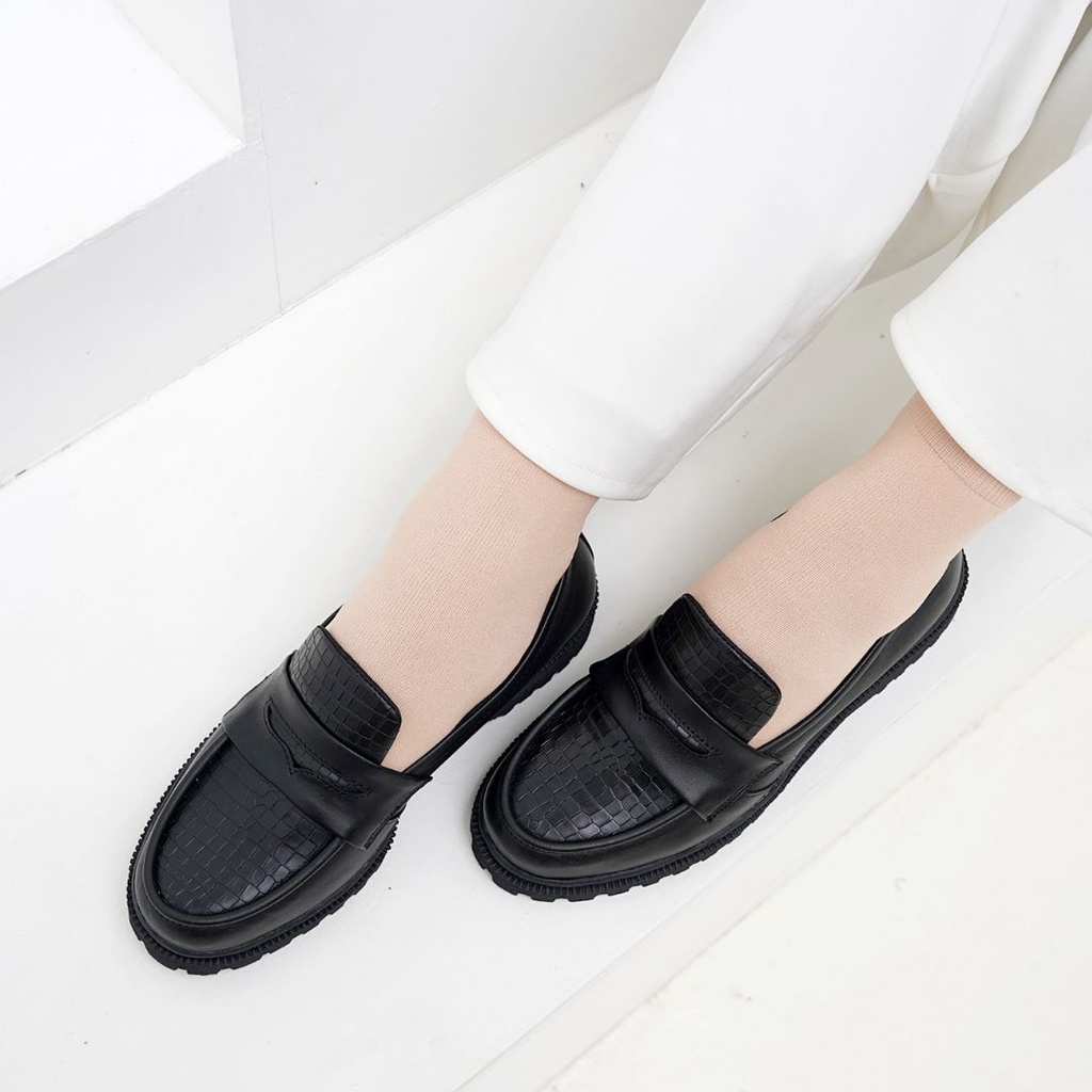 Jual Niel Sepatu Docmart Wanita Loafer Luna Synthetic Croco Black