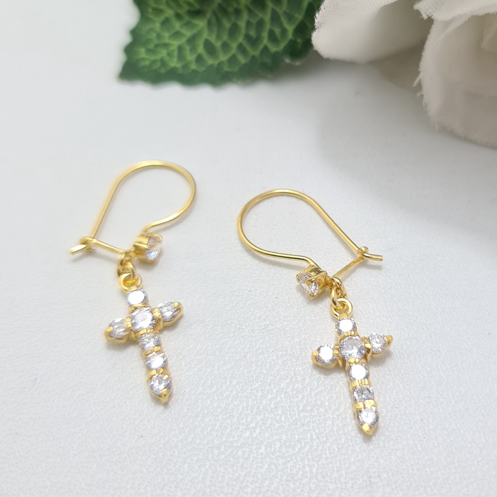 Jual Anting Kait Emas Muda Bandul Salib Mata Putih Shopee Indonesia