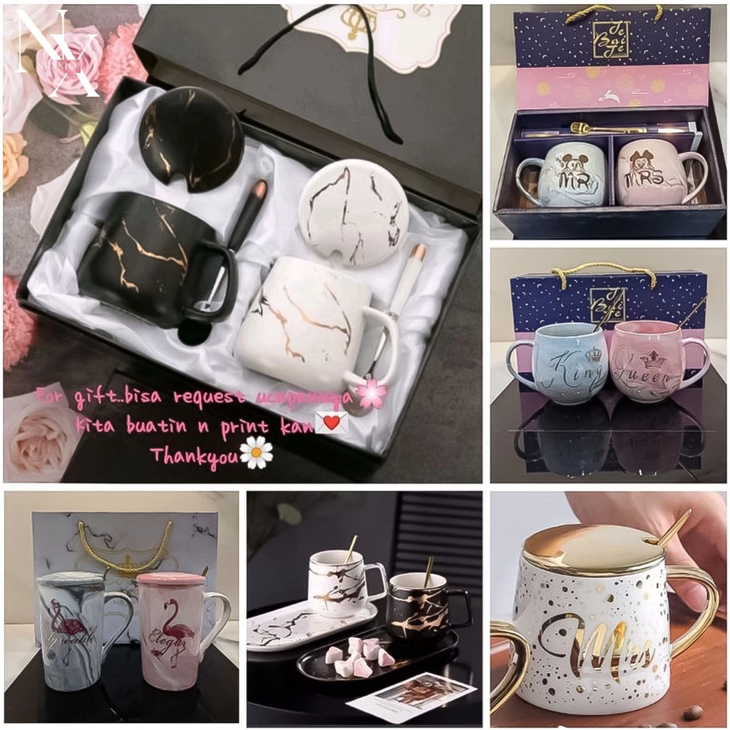 Nexxio Marble Glass Couple / Canada Marble Mug Gift Box / Gelas Marble Peralatan Minum Hampers Souvenir