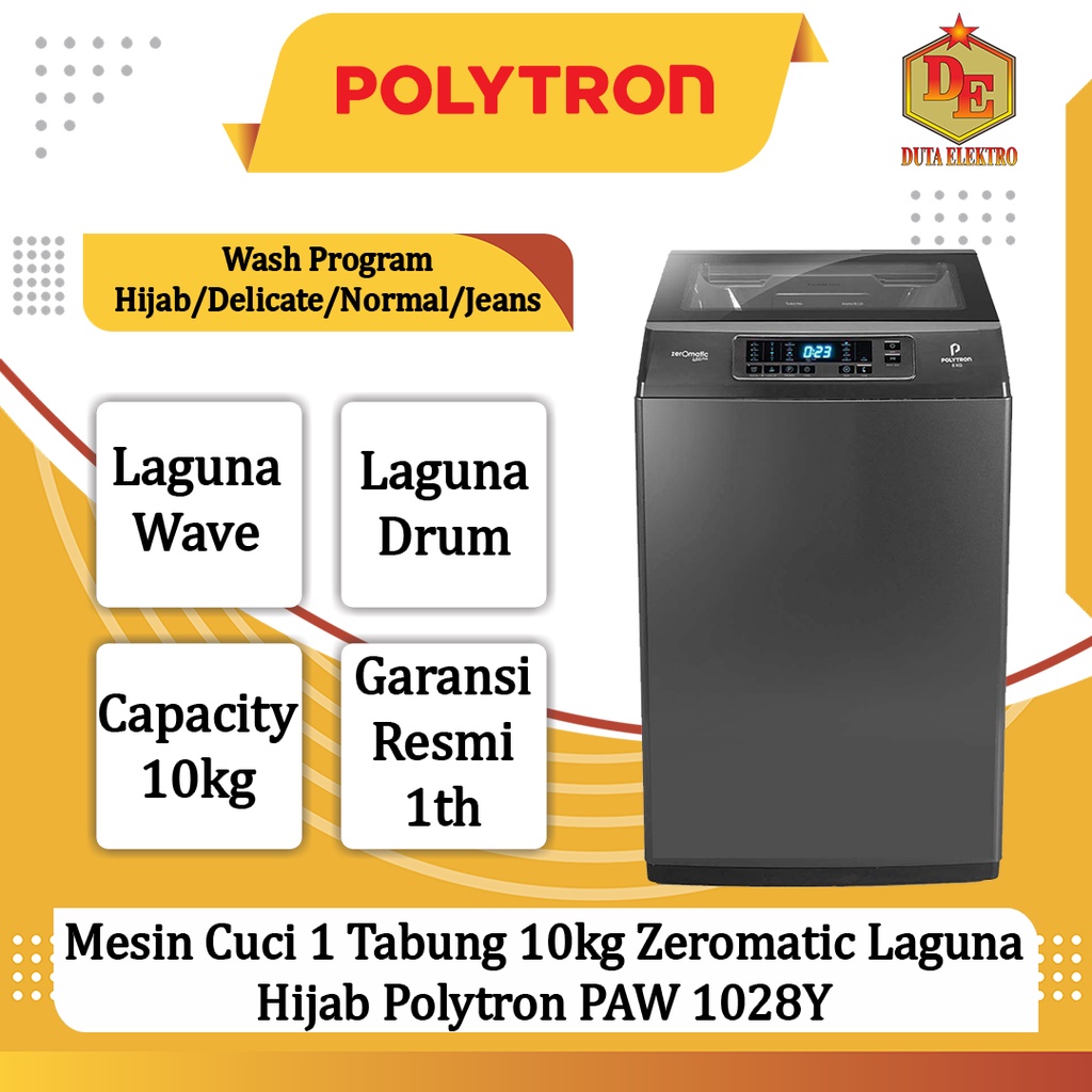 Jual Mesin Cuci 1 Tabung 10kg Polytron PAW 1028 Y Zeromatic Laguna