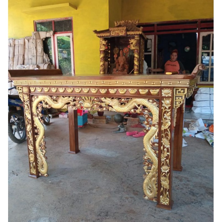 Jual Meja Altar Sembahyang Ukir Naga Kayu Jati Custom Ukuran Sesuai