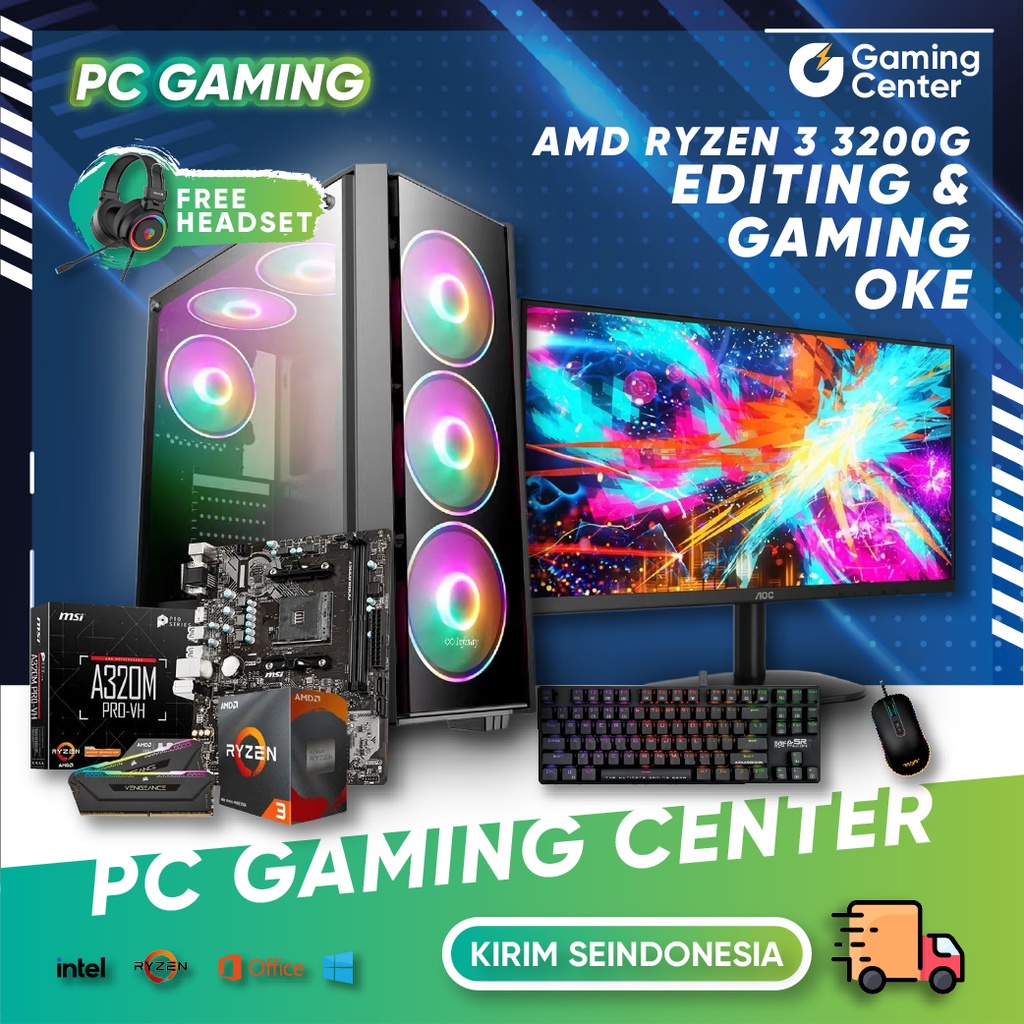 Jual PC GAMING EDITING AMD RYZEN 3 3200G FULLSET MURAH HDD 500GB SSD