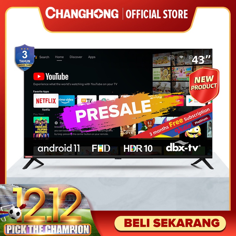 Jual Changhong 43 Inch Newest Android 11 Frameless Smart TV Digital LED